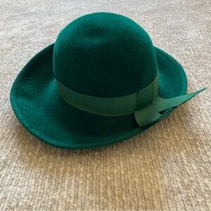 Vintage Frank Olive Wool Hat Emerald Green Ribbon Launcelot